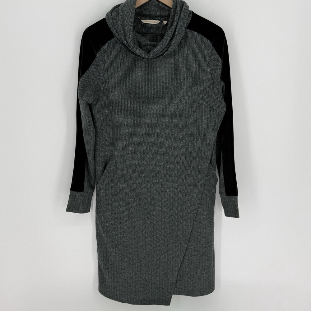 Soft Surroundings Moderne Cowl Herringbone Sweater Dress Grey Size Small